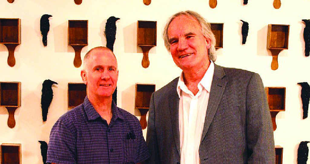 Glen Skien with Professor Ross Woodrow at the opening of Mytho-Poetic last Friday night. Glen Skien with Professor Ross Woodrow at the opening of Mytho-Poetic last Friday night.